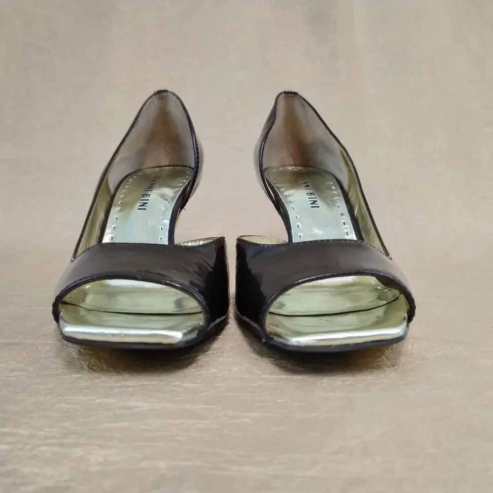 Gianni Bini Brown & Gold Open Toe Heels
